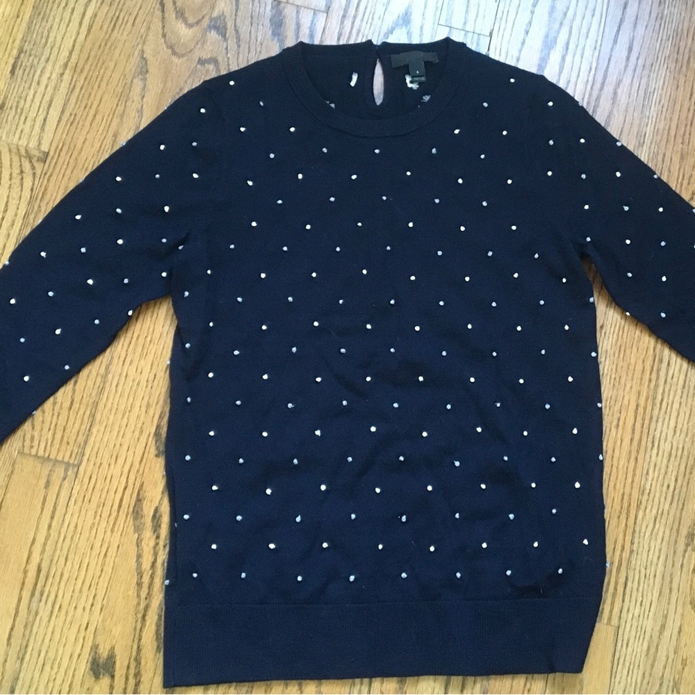 J Crew merino wool navy blue sweater with detail.  Size small